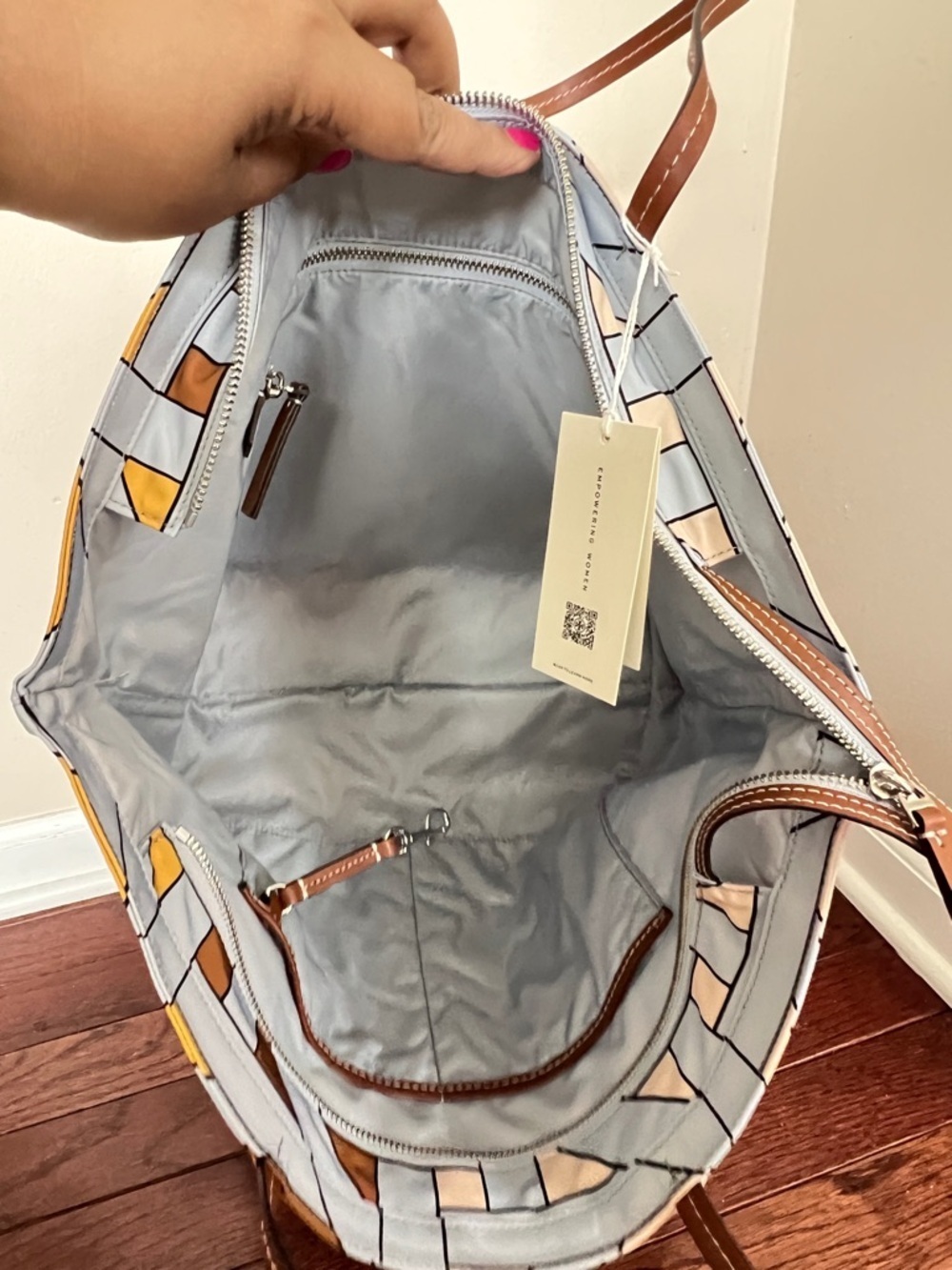 TORY BURCH • Nylon Patterned Multicolor Tote Bag - Yellow, Orange, Brown, Blue - Picture 7 of 11